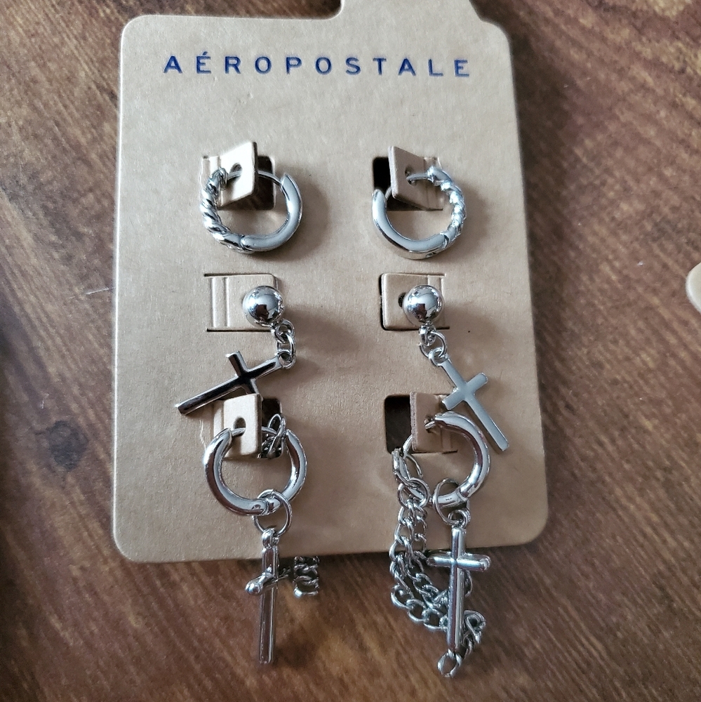 Aeropastle 3pk Silver dangle mini hoop earrings